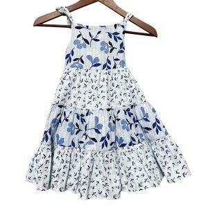 Catherine Malandrino Girls Blue & White Floral Tiered Dress Size 6 Cotton Lined